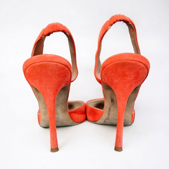 Manolo Blahnik Carolyne Suede Slingback Pumps (Orange) - Picture 3 of 5